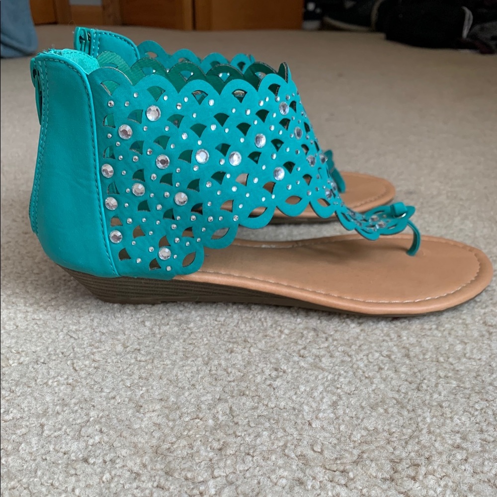 Turquoise wedge sandals